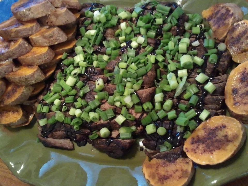 MustardMolasses Flank Steak and Sweet Potatoes with butte… Flickr