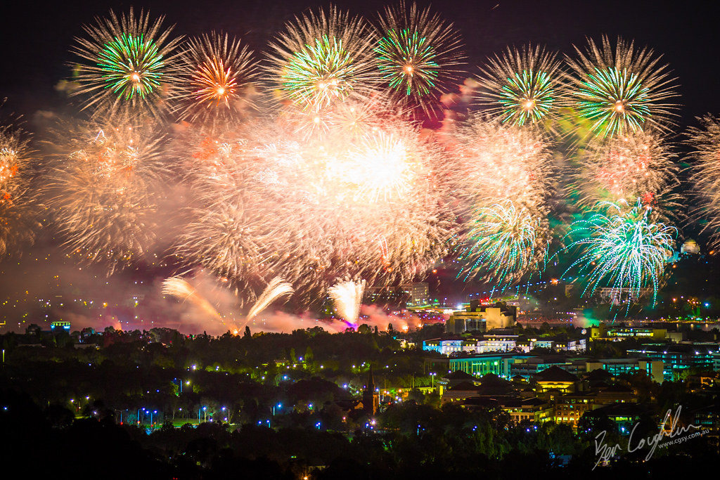Canberra Centenary Fireworks Fireworks over Lake Burley Gr… Flickr