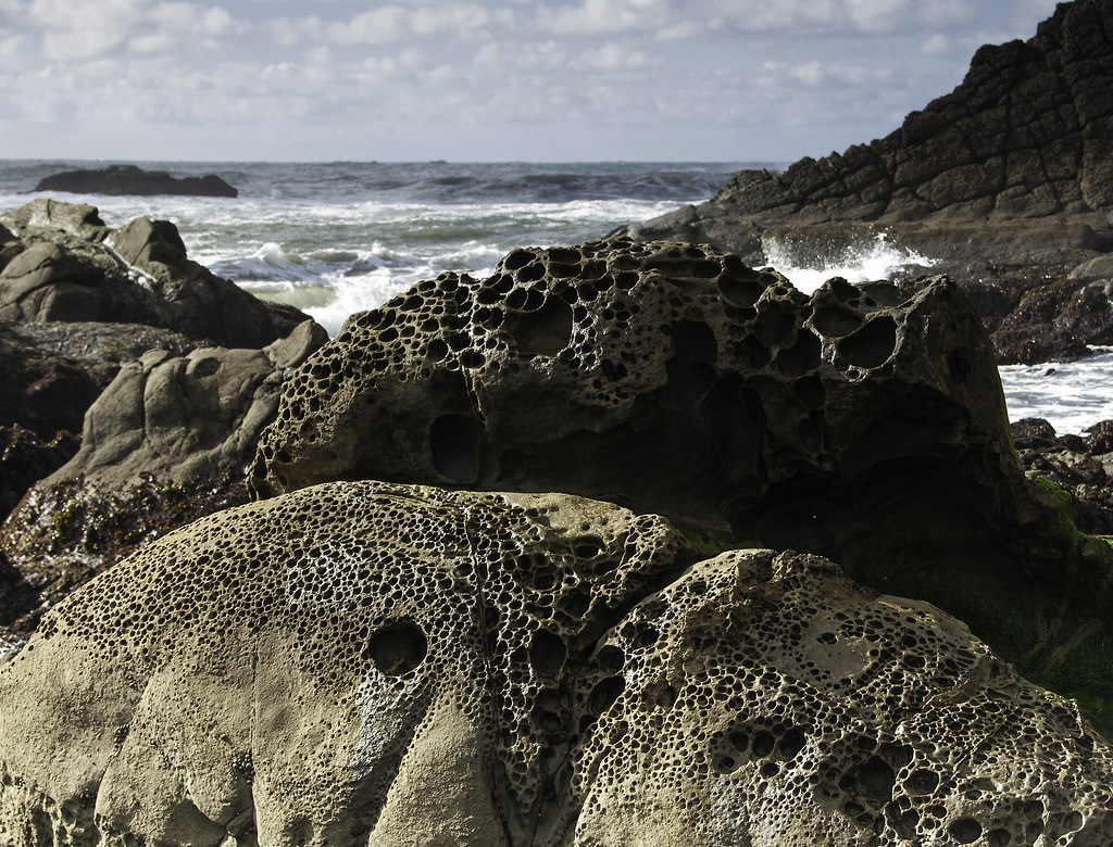 Rock with holes Swiss cheese rock, Sunset Bay Sheila Sund Flickr