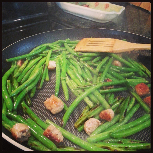 Best way ever to cook green beans! throw a little sausage… Flickr