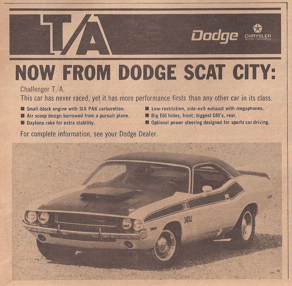 1970 Dodge Challenger T/A Newspaper Ad USA Covers the 19… Flickr