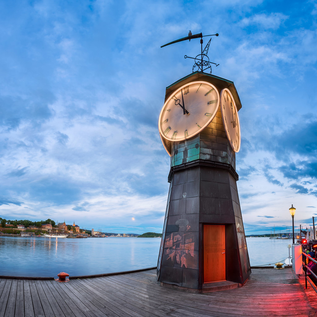 Clock Tower at Aker Brygge in Oslo, Norway Follow me on my… Flickr