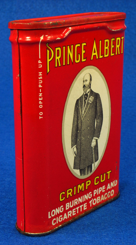 SOLD Prince Albert Crimp Cut Tobacco Tin Can No Zip Code No Weight All Text on Back Bag The Web