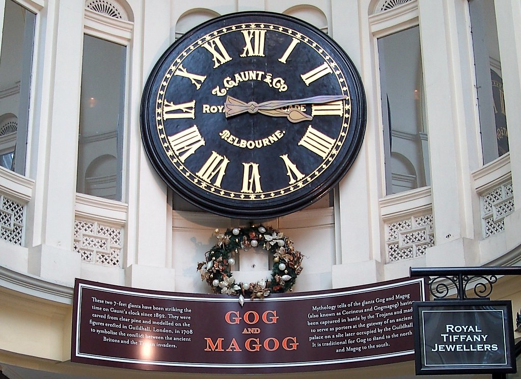 Gog and Magog Melbourne Royal Arcade Gaunt & Co Clock hytam2 Flickr