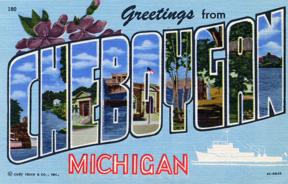 Greetings from Cheboygan, Michigan Large Letter Postcard… Flickr