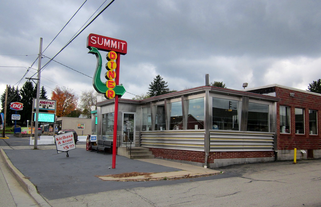 USA Somerset Pennsylvania vintage roadside diner with retro neon sign