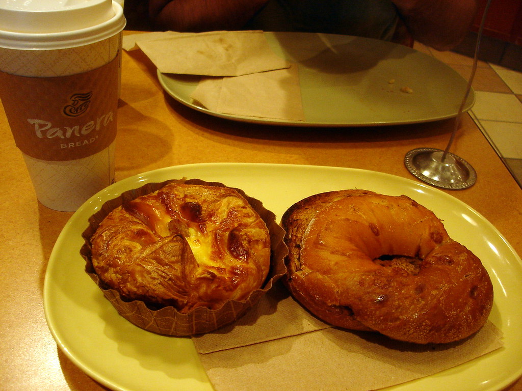 Panera! Sausage & Gouda Souffle, French Toast Bagel, & Pum… Flickr