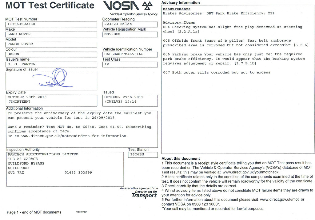 MOT certificate andrewhilb Flickr