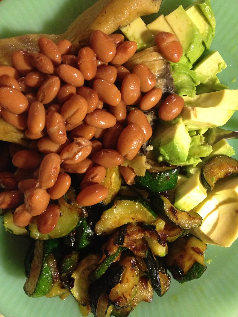 Dinner. Black bean tamales, pinto beans, zucchini sautéed … Flickr