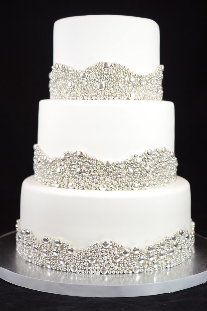 Elegant Wedding Cake with Silver Dragees Borders Bertha Quichocho