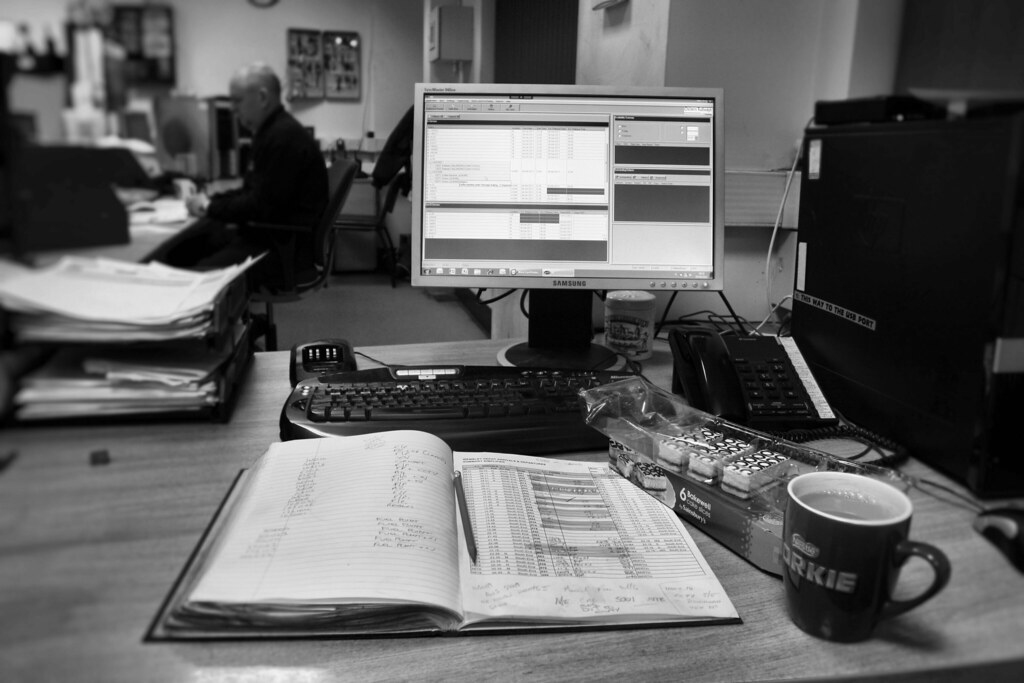 Desk Night time at this 24 hour run depot. The work is sch… Flickr