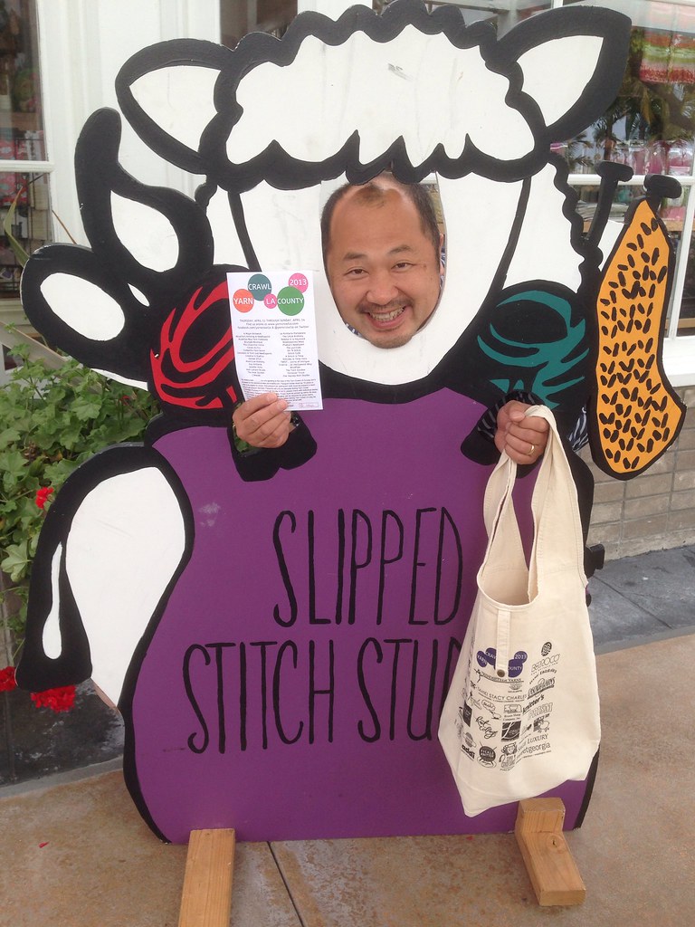 Individual In front of Alamitos Bay Yarn Co. First stop! Dorrie