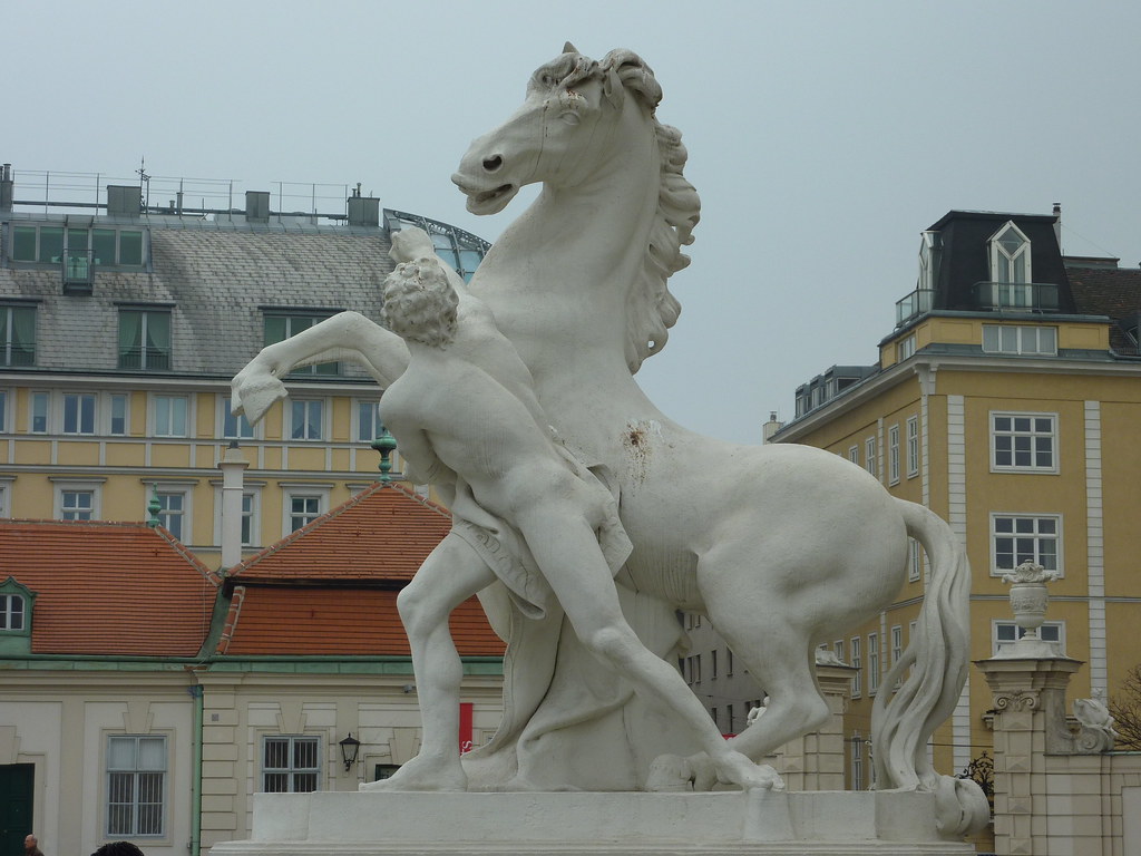Man with Horse Statue, Belvedere, Vienna, Austria. Truus, Bob & Jan