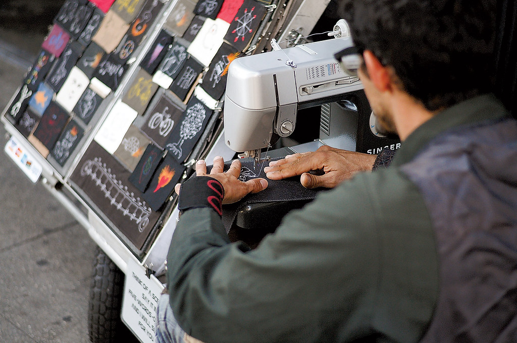 Sewing Machine Man Custom sidewalk works Lorne Thomas Flickr