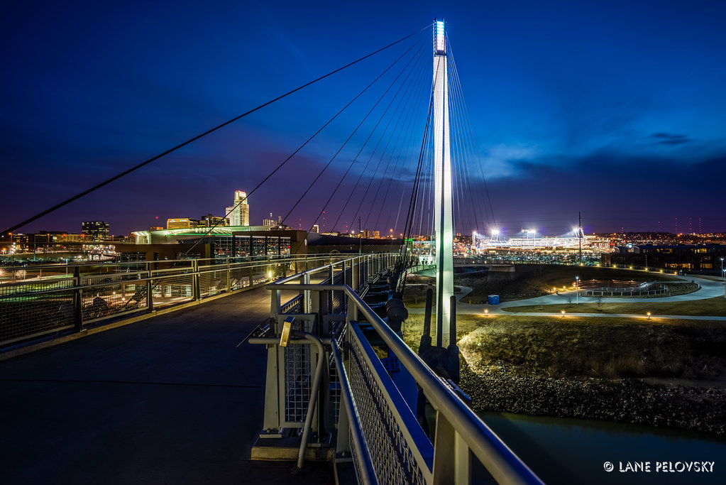 Omaha Bridge View Skyline of Downtown Omaha, Nebraska, USA
