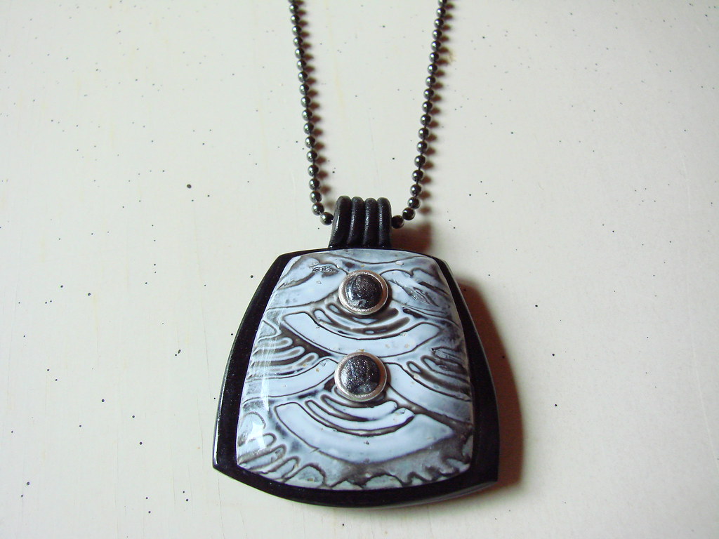 Polymer Clay Pendant Black and white mokume gane set in a … Joanne