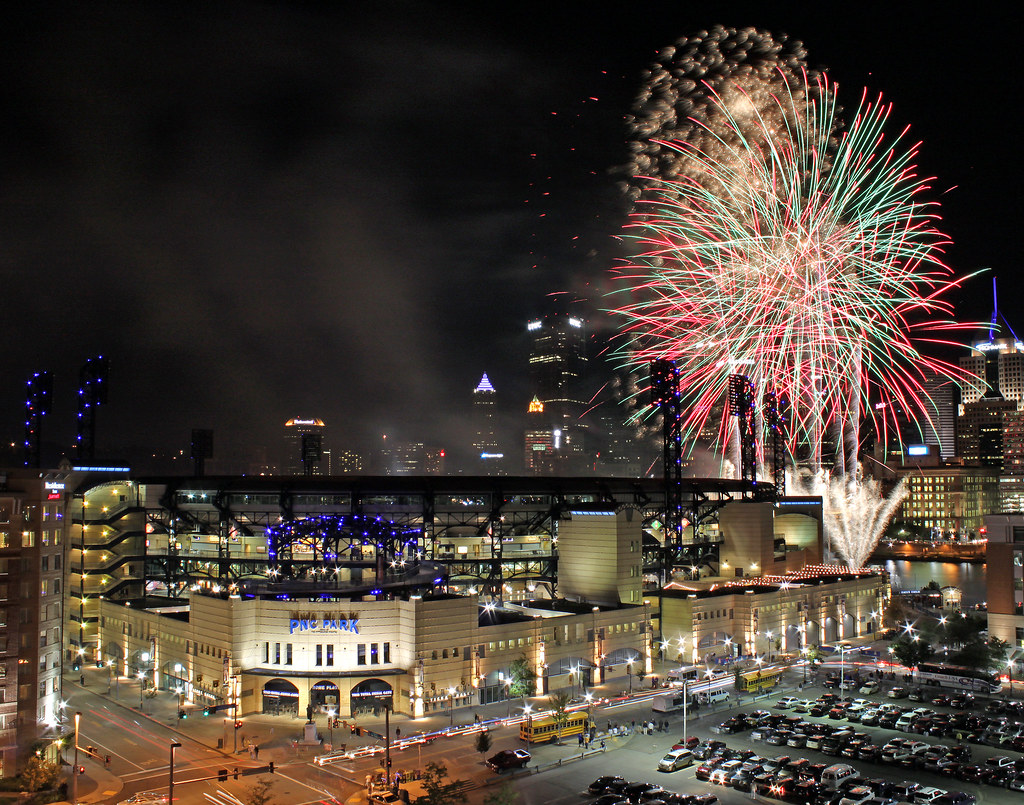 PNC Park Fireworks 2012 three shots f/14 6" ISO100 Flickr