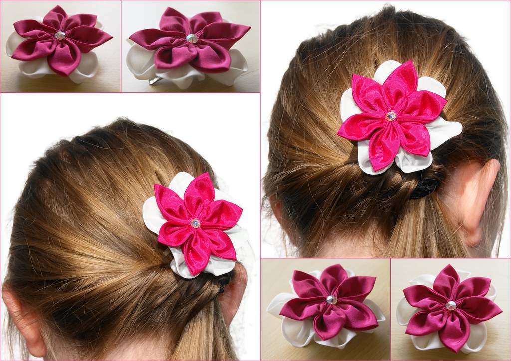 Silk Hair Flower Clip in pink Handmade double Silk flower … Flickr