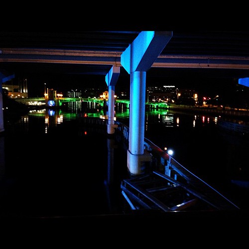 under the bridge at the tampa riverwalk blue lights … Flickr