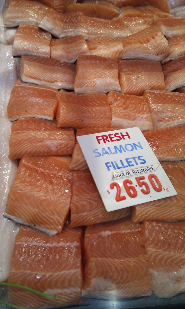 Salmon fillets AUD26.50 per kg Limnos Seafood, QVM Flickr