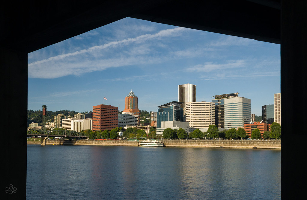 Portland skyline from under the Morrison Bridge Esplanade Flickr