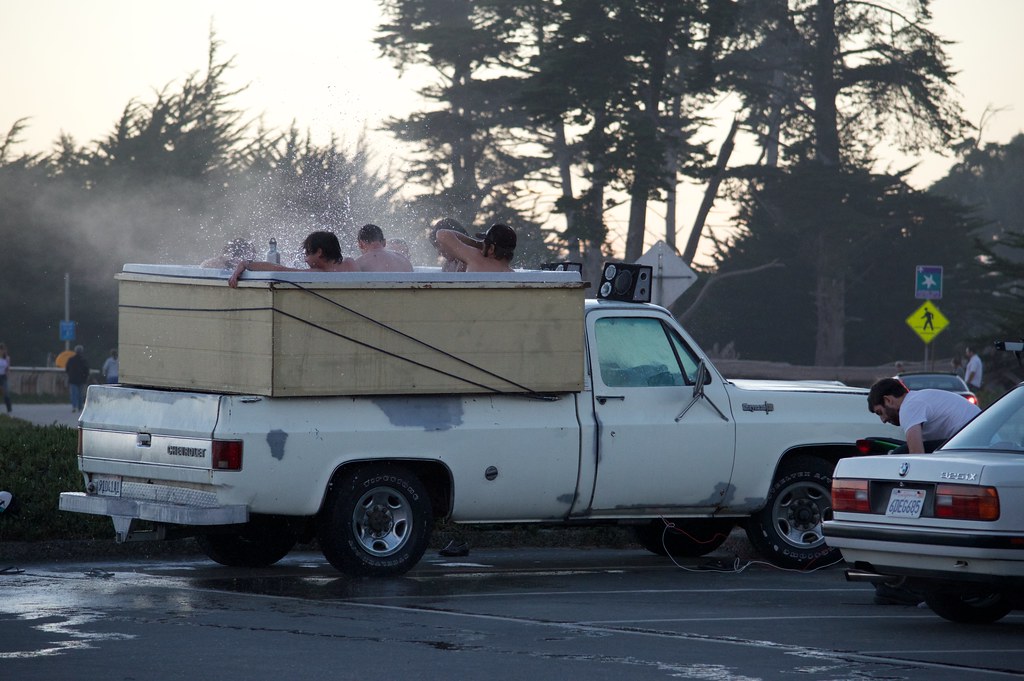 Hot tub on the back of a truck Wade Tregaskis Flickr