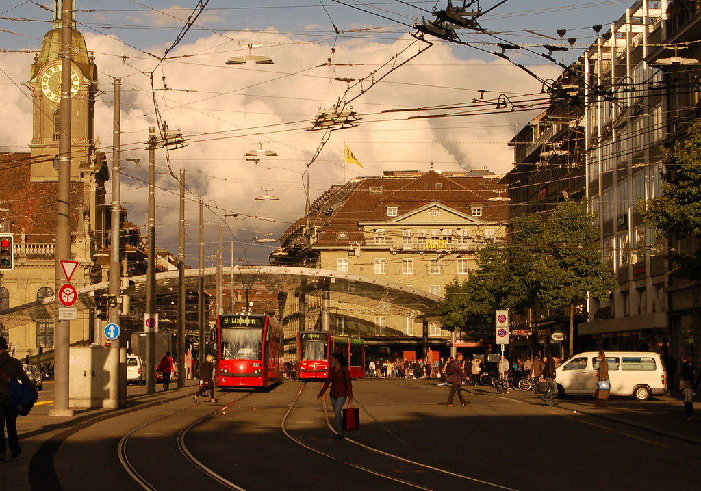 Trams in Bern Storm clouds behind the new tram station at … Flickr