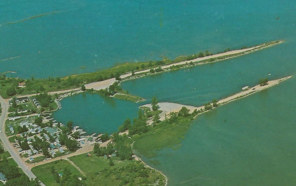 CEN Grindstone City MI 1950s Aerial View Safe Harbor Boat Basin and