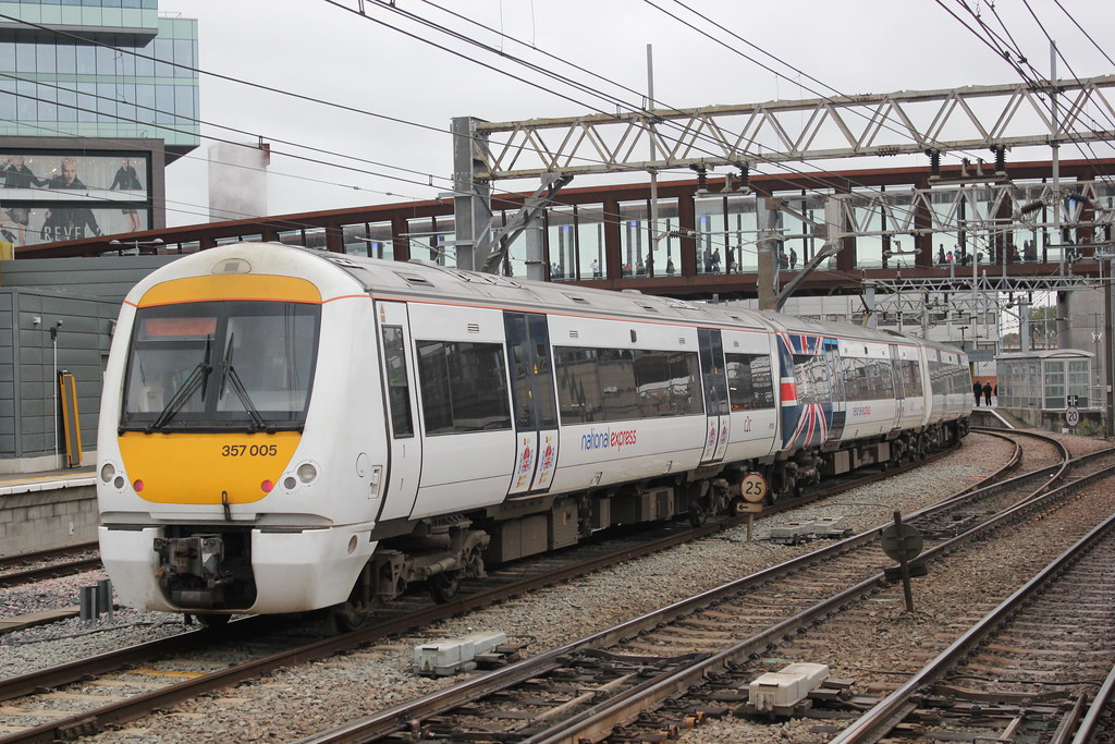 National Express . C2C . 357005 . Stratford , London . Thu
