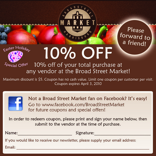 Broad Street Market Coupon 3 Coupon for customer use. Flickr