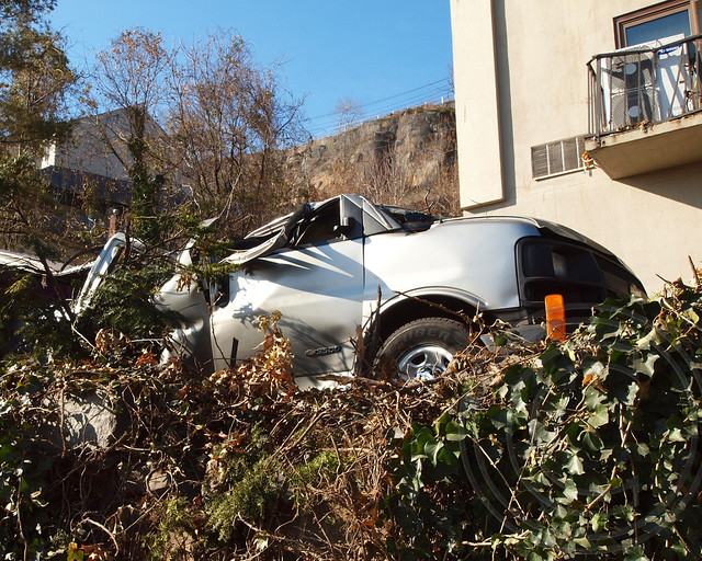 2012 Superstorm Sandy Aftermath Crushed Car at the River View on the