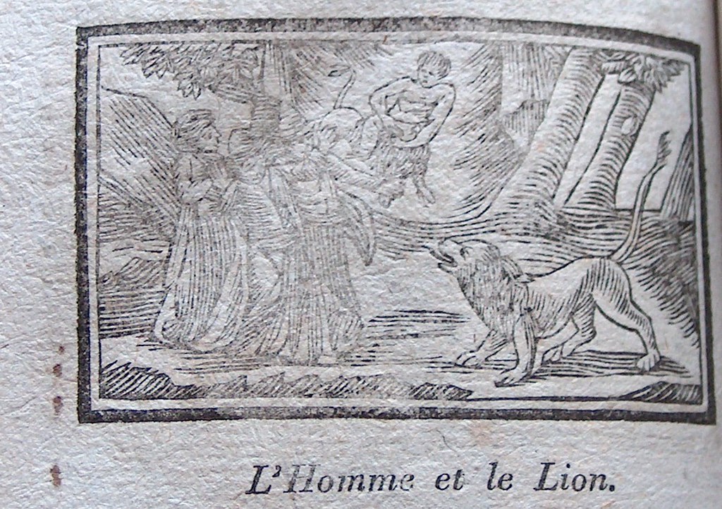 L'homme et le lion Gravure sur bois illustrant les fables … Flickr