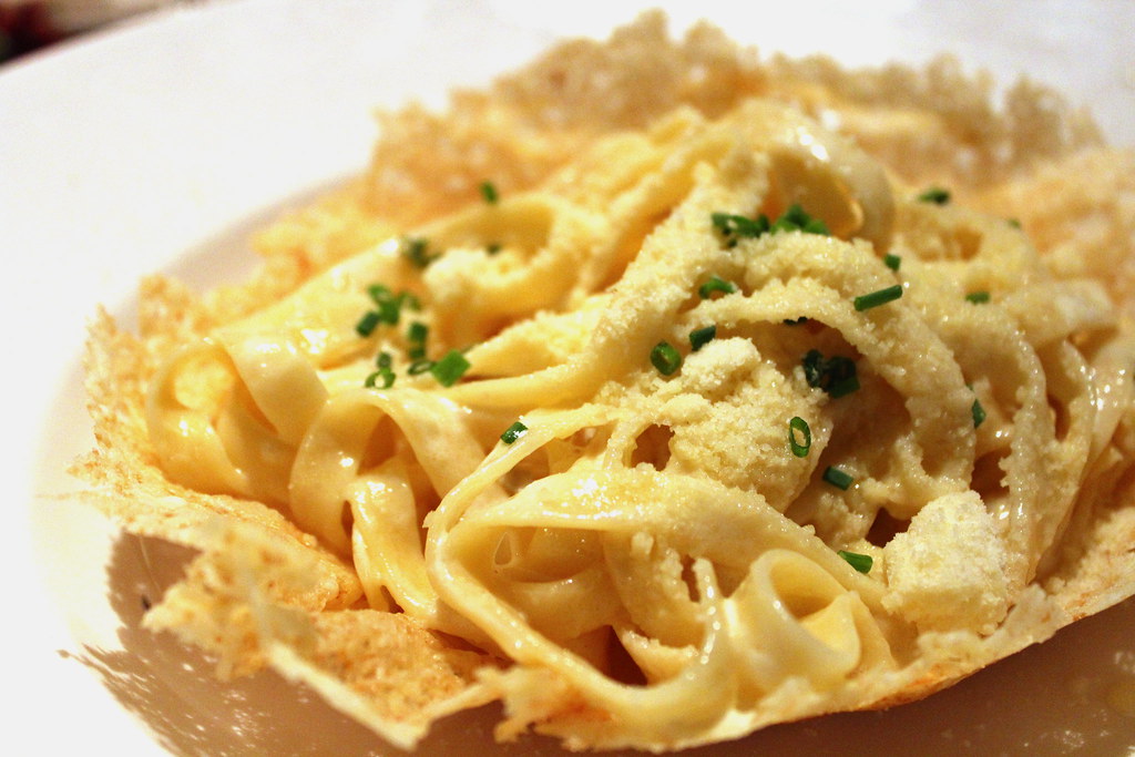 Fettuccine Alfredo in Crisp Parmesan Basket dining on the … Flickr