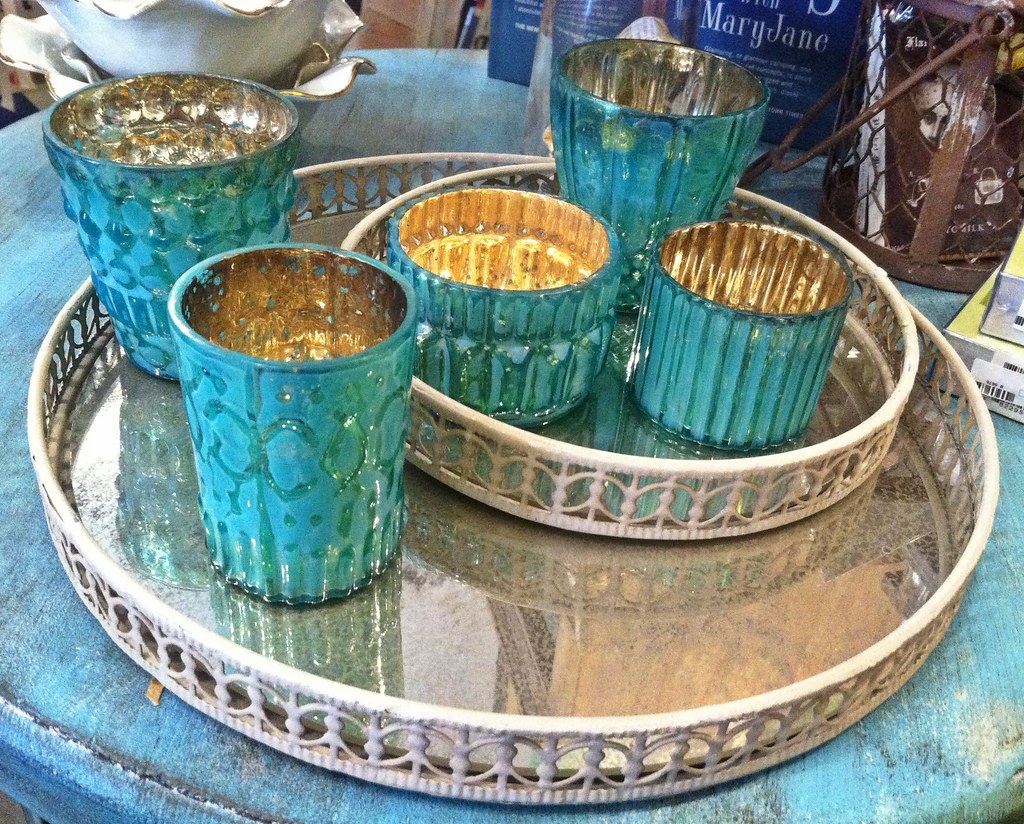 Aqua mercury glass votives a photo on Flickriver