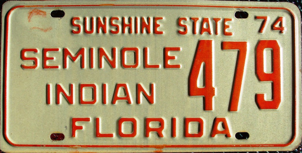 Seminole Indian 1974 License Plate Florida. One (rear) pla… Flickr