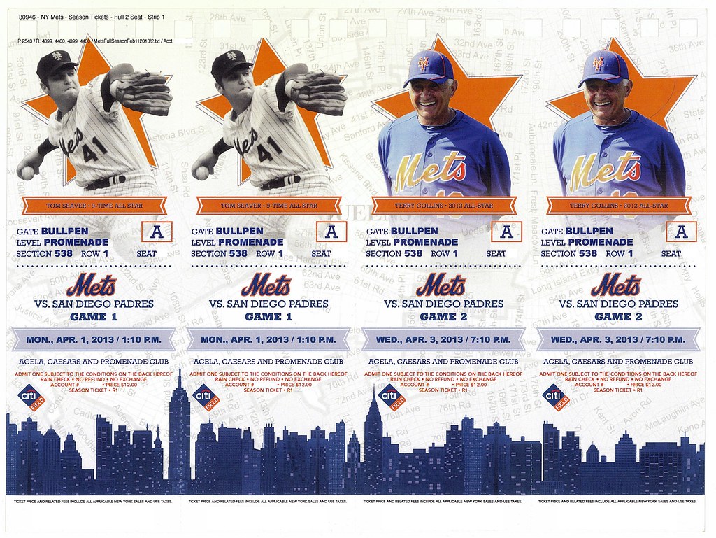 Unsevered page of tickets from 2013 New York Mets season t… Flickr