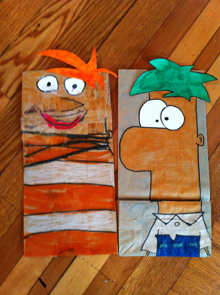 Phineas and Ferb paper bag puppets These are some paper ba… Flickr