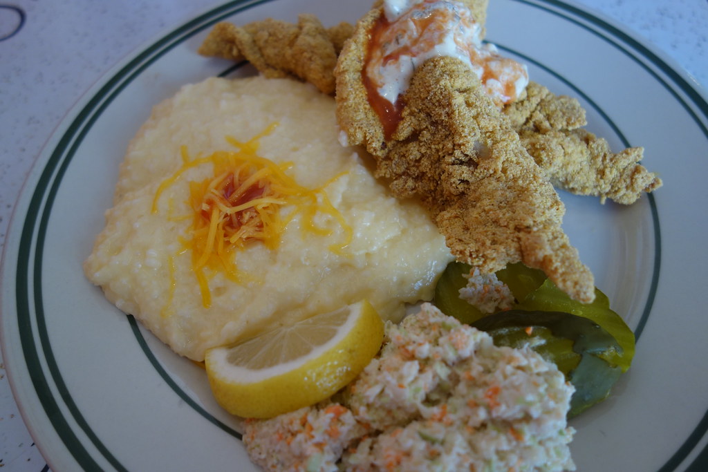 Catfish Box w/ Cheese Grits Pies & Thighs S 4th St Williamsburg