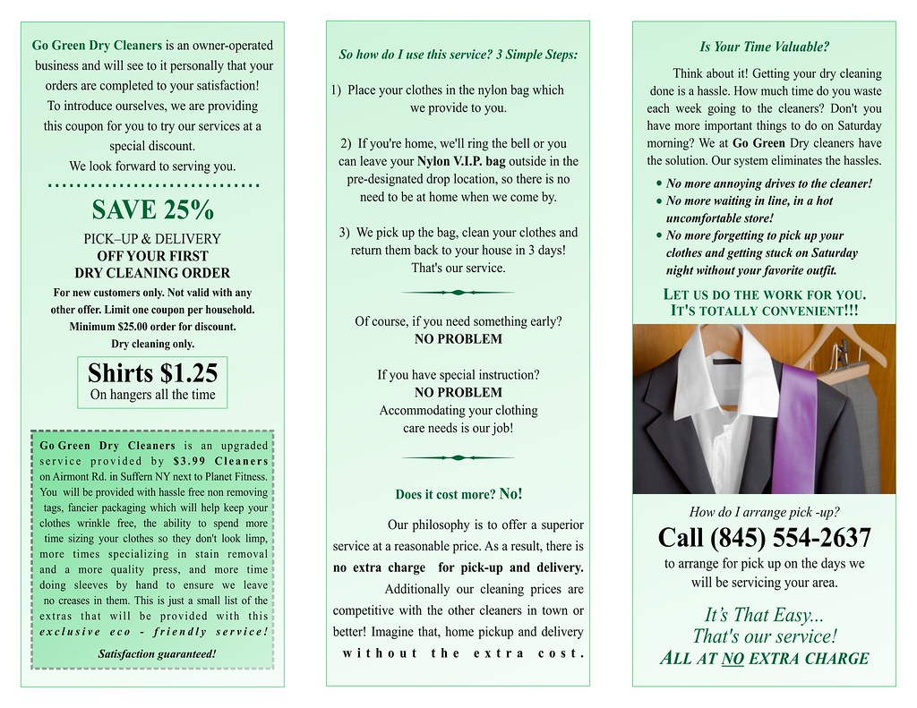 Pamphlet 1 Go Green Dry Cleaners Pickup Pamphlet GoGreen