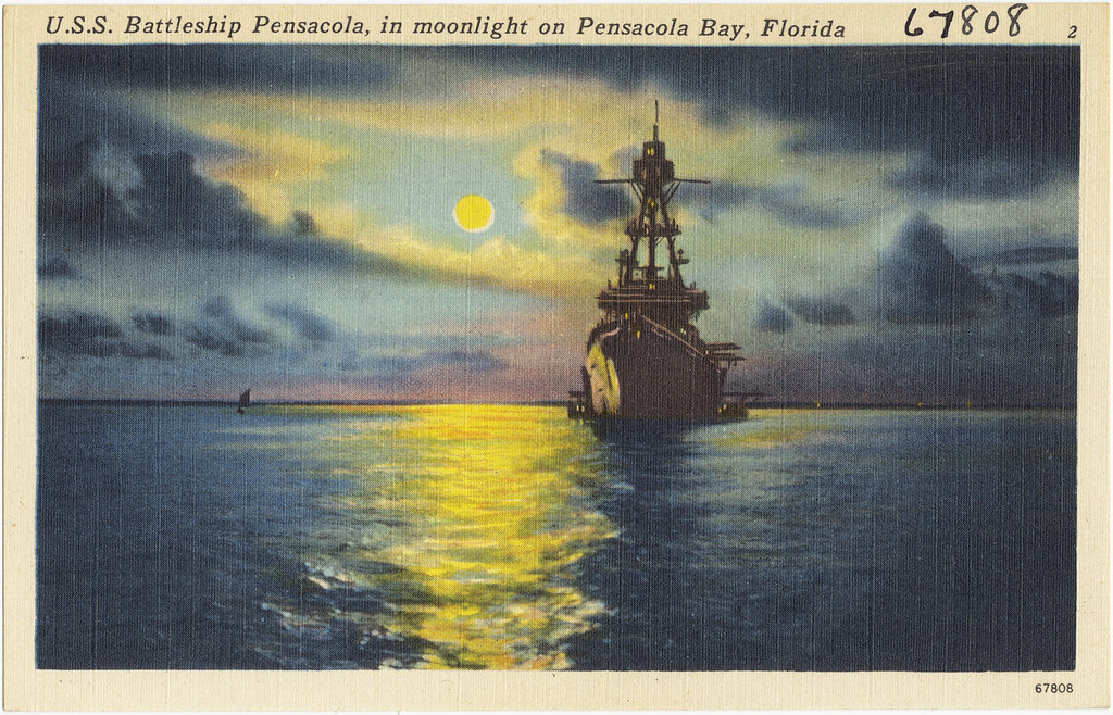 U.S.S. Battleship Pensacola, in moonlight on Pensacola Bay… Flickr
