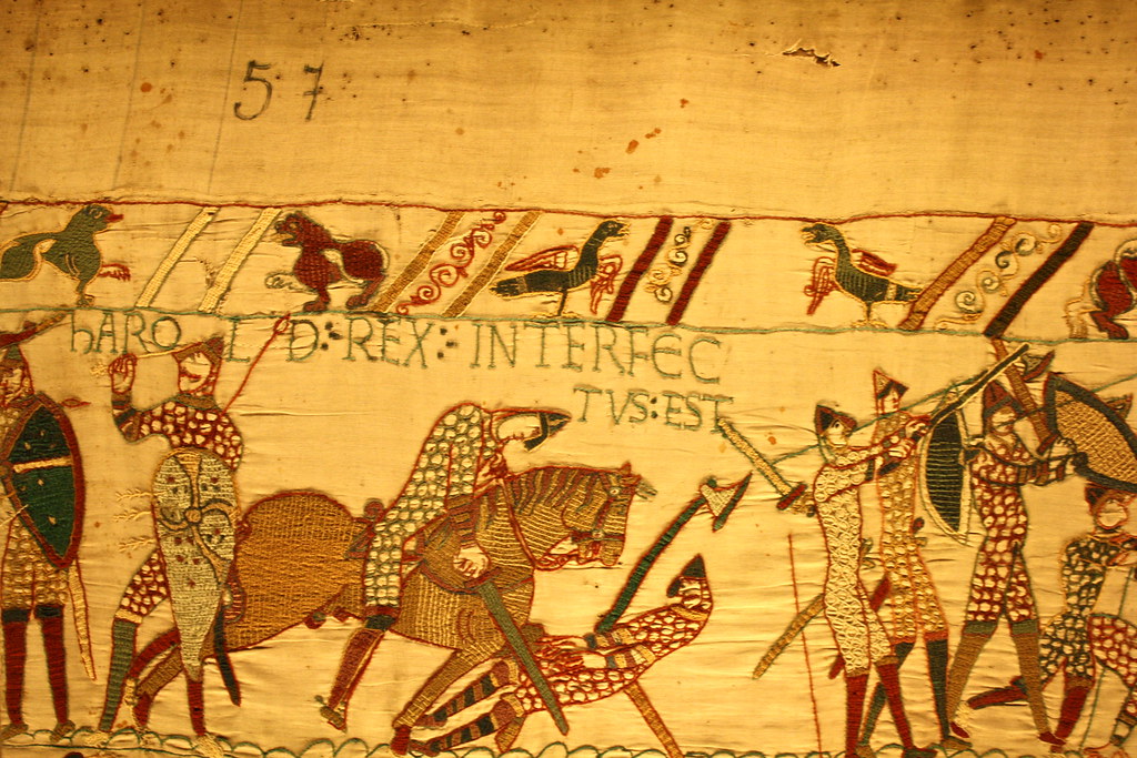 Bayeux Tapestry, scene 57 Embroidery depicting the death o… Flickr