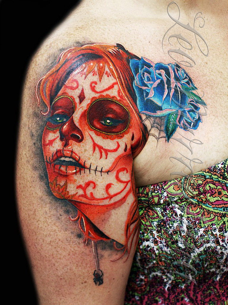 Red Catrina tattoo Tattoo (hombro) Catrina based by Sylvia… Leo