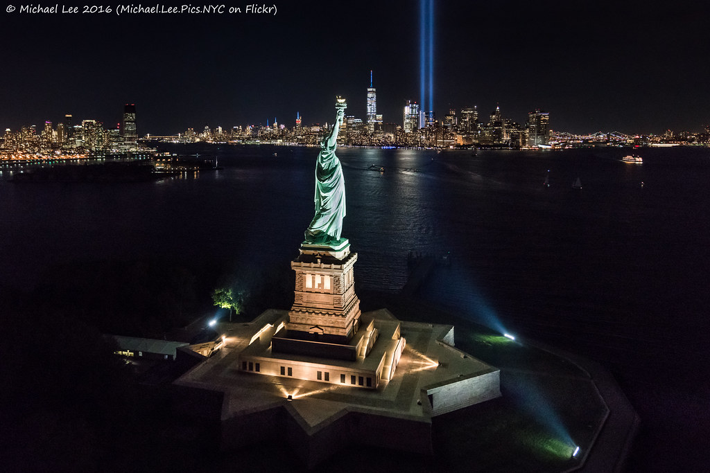 Aerial Statue of Liberty and Tribute in Light 9/11/16 (D… Flickr