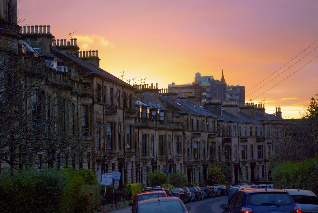 Sunrise begins (Victoria Crescent, Glasgow) rachel.roze Flickr