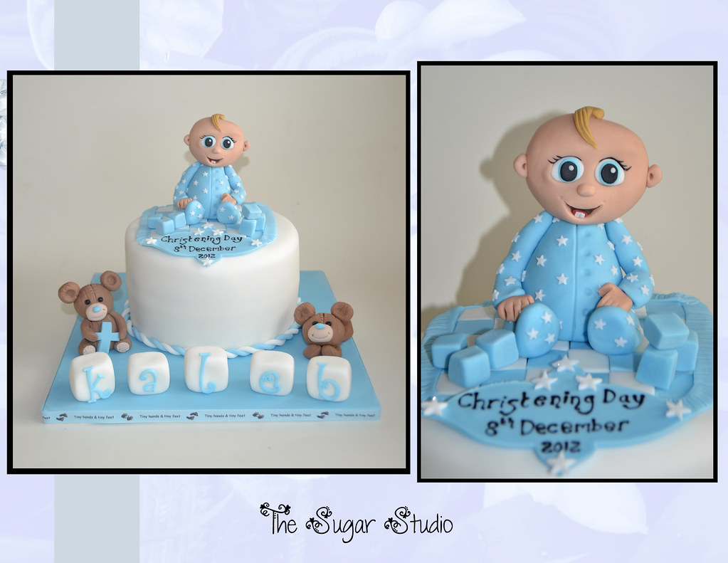 Baby boys christening cake with handmade baby cake topper Flickr