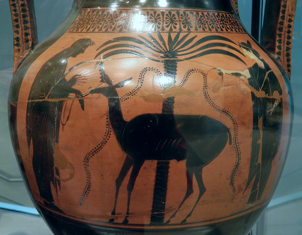 Athenian blackfigure pottery amphora, Apollo and Leto sta… Flickr