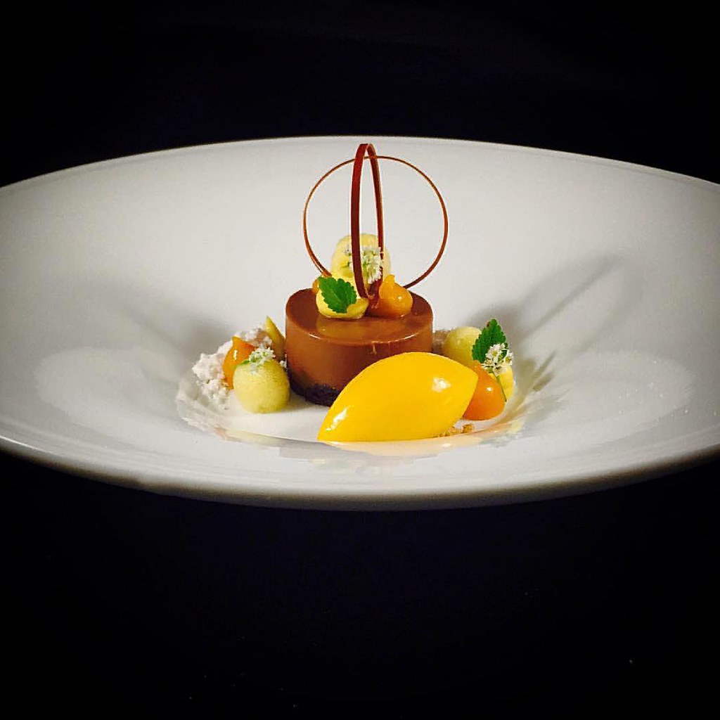 Chocolate hazelnut namelaka, mango lemon sorbet , passion … Flickr