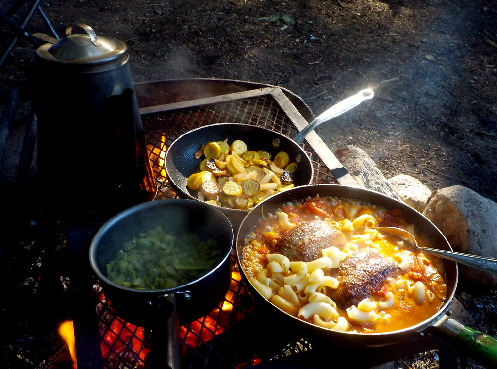 Bushcraft meal Brauts, veggies from the garden onions, t… Flickr