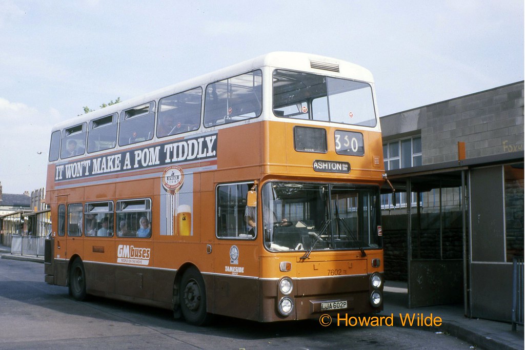 G M Buses 7602 (LJA 602P) Hyde Bus Station, 31/05/1990. Flickr