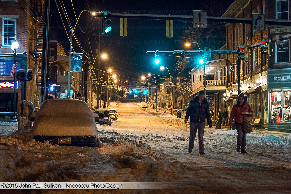 Snowy State Street scene on a late winter's night in Athen… Flickr